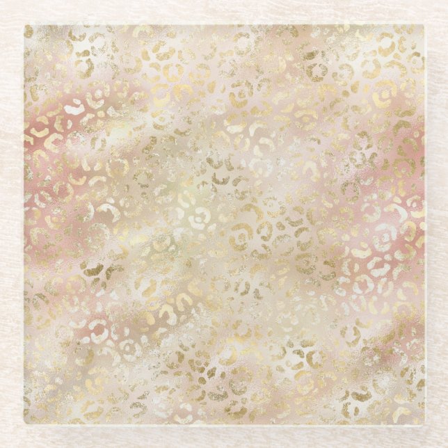 Glam Gold Rose Blush Pink Leopard Print        Glass Coaster (Front)