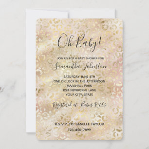 Glam Gold Rose Blush Pink Leopard Print Invitation