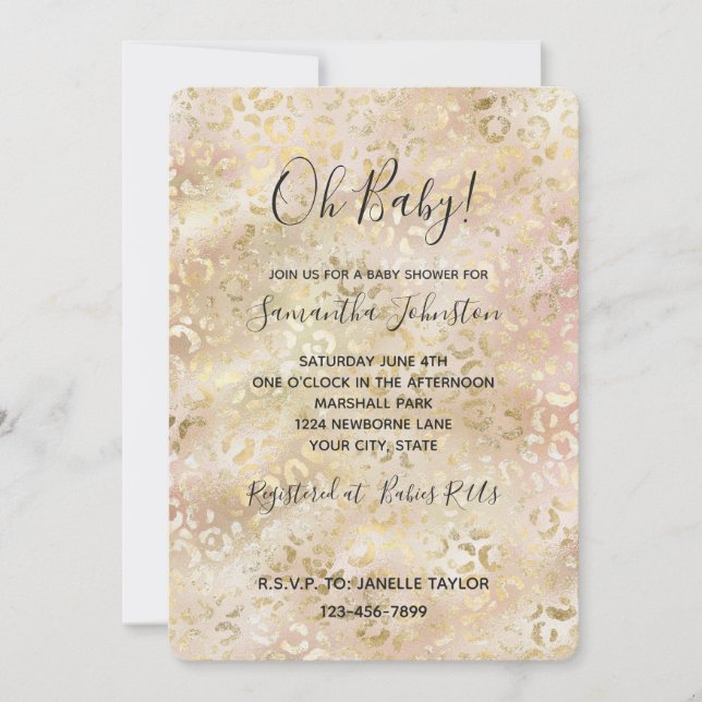 Glam Gold Rose Blush Pink Leopard Print Invitation (Front)