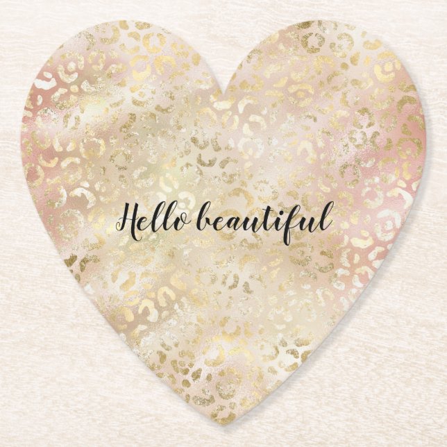 Glam Gold Rose Blush Pink Leopard Print           Paper Coaster (Front)