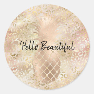Glam Gold Rose Blush Pink Leopard Print Pineapple Classic Round Sticker