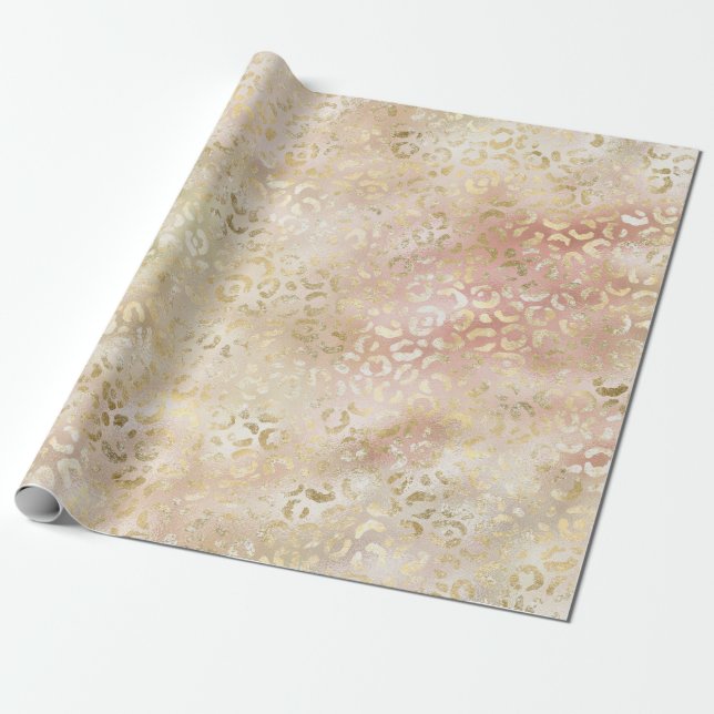 Glam Gold Rose Blush Pink Leopard Print Wrapping Paper (Unrolled)