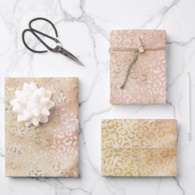 Glam Gold Rose Blush Pink Leopard Print Wrapping Paper Sheet (Front)