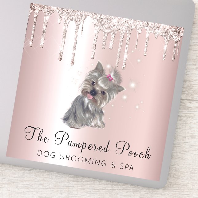 Glam Gold Rose Glitter Drips Dog Grooming Service (Detail)