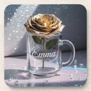 Glam Gold Rose Plastic Coaster Set