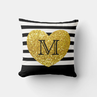 Glam/Gold Sequins Heart/Personalised Striped Cushion