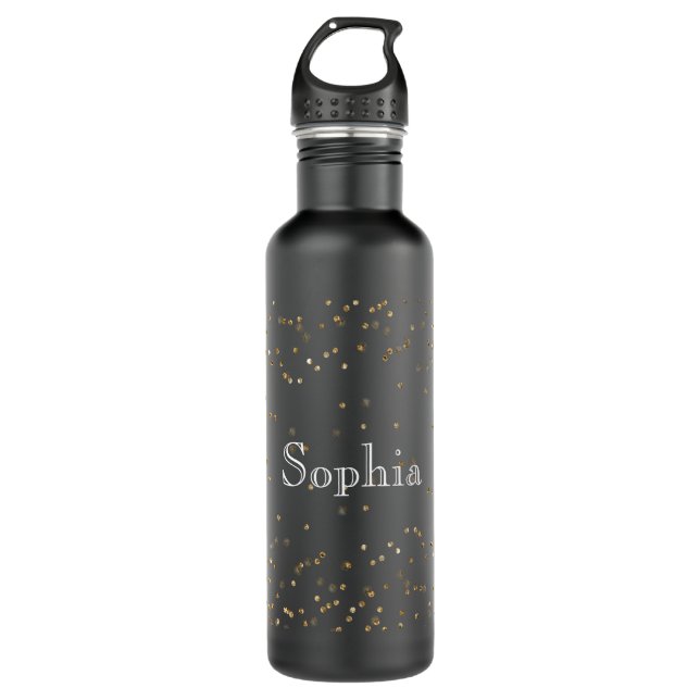 Glam Gold Sparkle Confetti Personalised 710 Ml Water Bottle (Front)