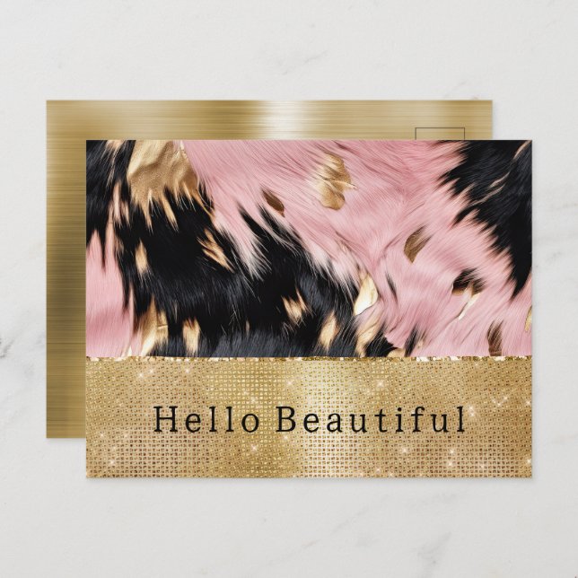 Glam Gold Sparkle Pink Black Cowhide Postcard (Front/Back)