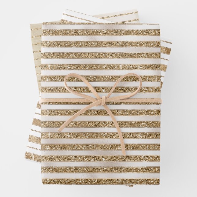 Glam Gold Stripes Wrapping Paper Sheet (In situ)