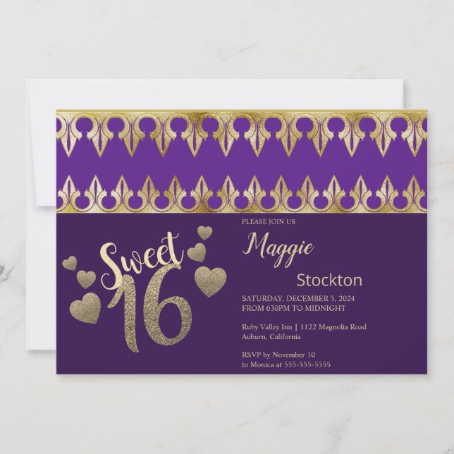 Glam Gold Sweet 16 Invitation (Front)