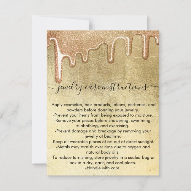 Glam Gold Thick Glitter Drips Jewellery Care Card (Front)