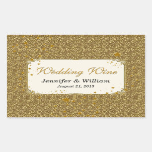 Glam Gold Tone Wedding Wine Bottle Label