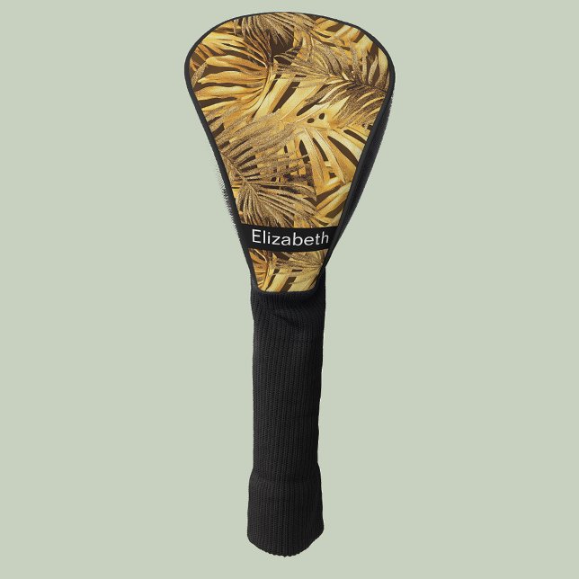 Glam Gold Tropical Leaves Personalized Golf Head Cover (Creator Uploaded)