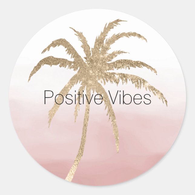  Glam Gold Tropical Palm Pink ombre         Classic Round Sticker (Front)