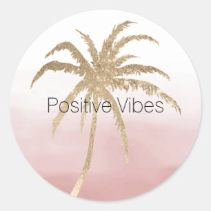  Glam Gold Tropical Palm Pink ombre         Classic Round Sticker