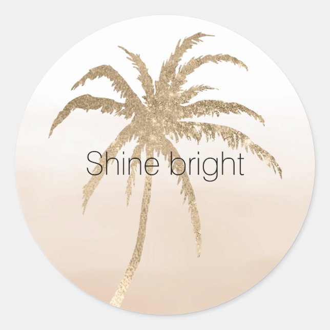 Glam Gold Tropical Palm Tree Ombre   Classic Round Sticker (Front)