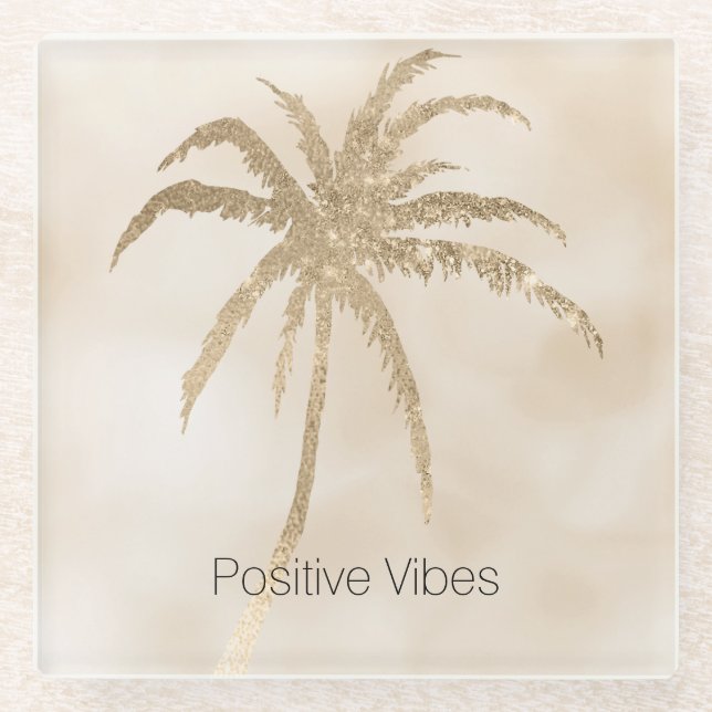 Glam Gold Tropical Palm Tree Ombre            Glass Coaster (Front)