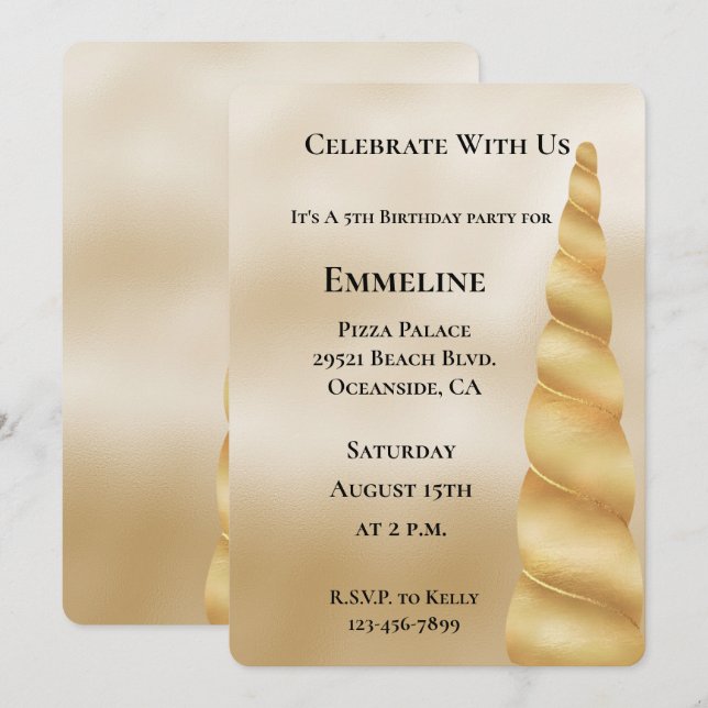 Glam Gold Unicorn Birthday Invitation (Front/Back)