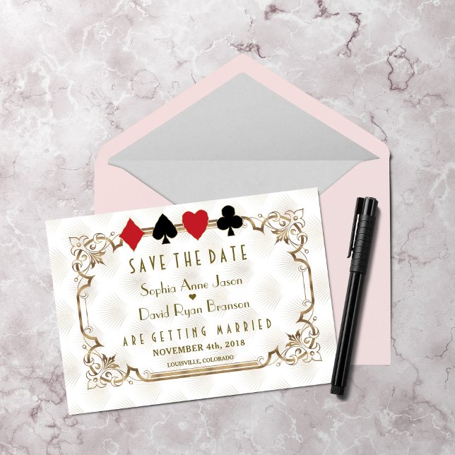 Glam Gold White Casino Las Vegas Poker Wedding  Save The Date (Creator Uploaded)