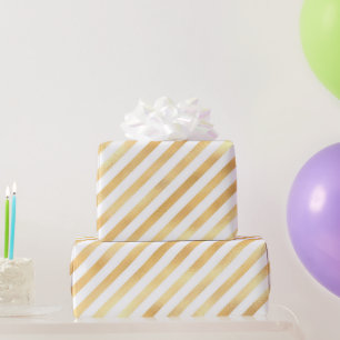 Glam Gold White Diagonal Stripe Wrapping Paper