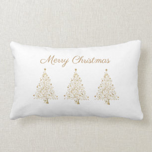 Glam Gold White Elegant Merry Christmas Tree Star Lumbar Cushion