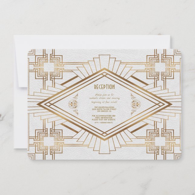 Glam Gold White Great Gatsby Wedding Reception Invitation (Front)