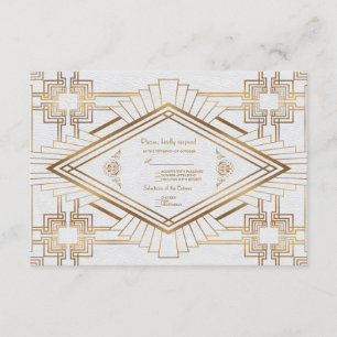 Glam Gold White Great Gatsby Wedding RSVP