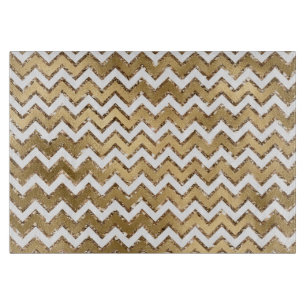 Glam Gold White Zigzag Stripes Cutting Board