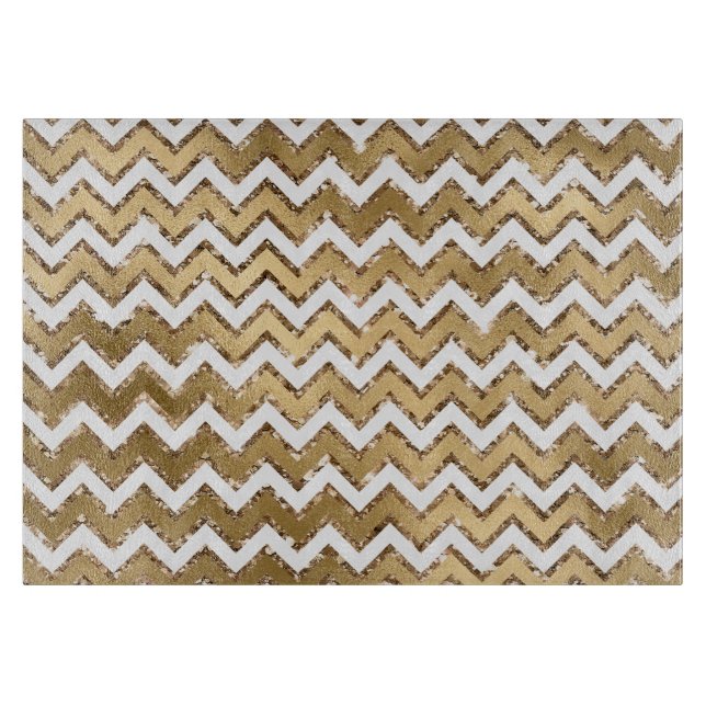 Glam Gold White Zigzag Stripes Cutting Board (Front)