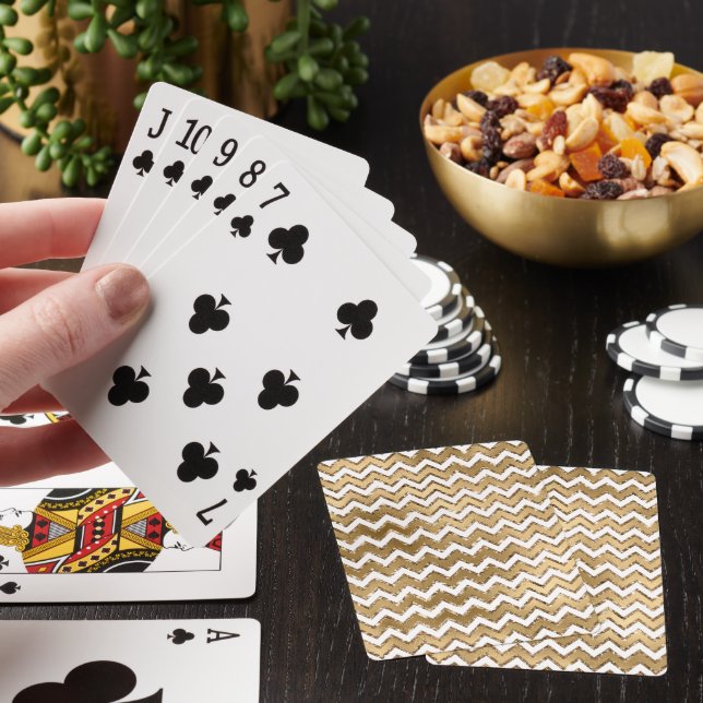 Glam Gold White Zigzag Stripes Playing Cards (In Situ)