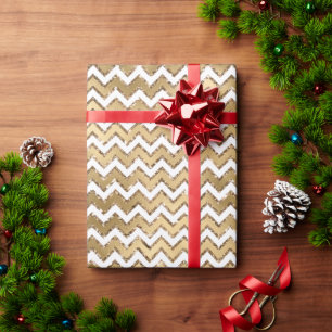 Glam Gold White Zigzag Stripes Wrapping Paper