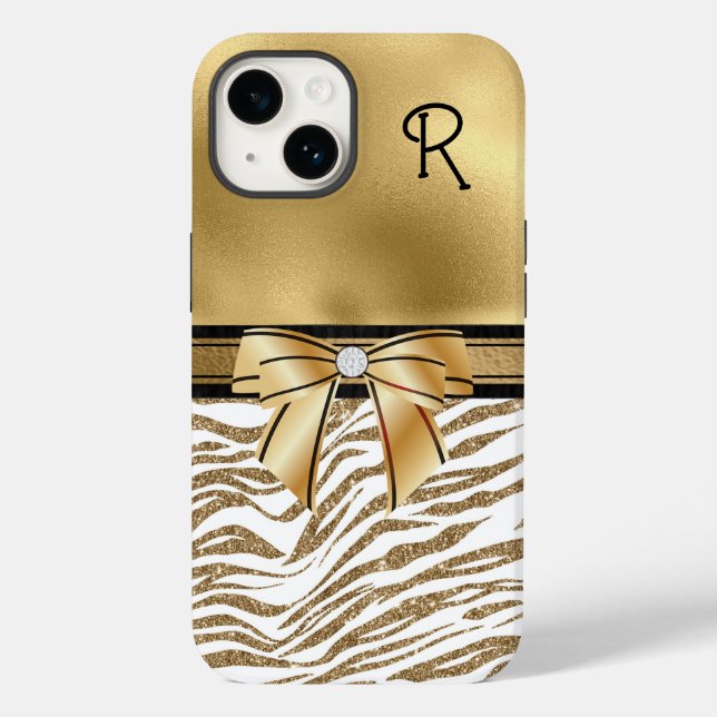 Glam Gold Zebra Stripe Monogrammed Case-Mate iPhone Case (Back)