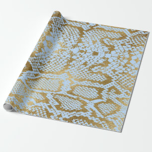 Glam Golden Blue Python Snake Skin Vip Wrapping Paper