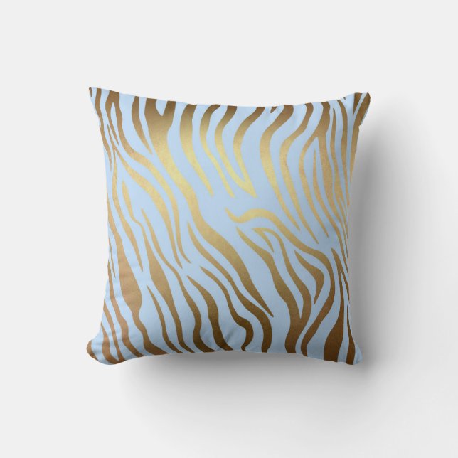 Glam Golden Blue Zebra Safari Skin Cushion (Front)