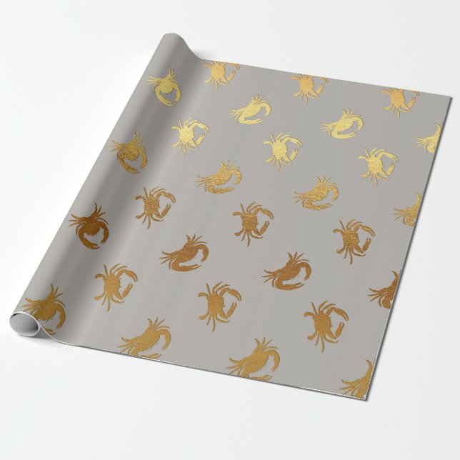 Glam Golden Crab Gray Vip Nautical Yacht Club Wrapping Paper (Unrolled)