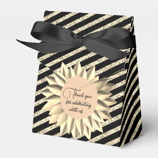 Glam Golden Flower Glittery Stripes Personalised  Favour Box (Front Side)