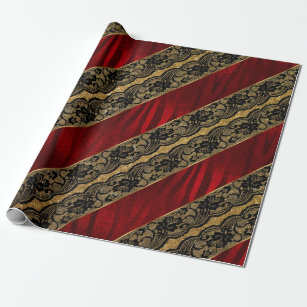 Glam Golden Glitter Red Shiny Black Lace Vip Wrapping Paper