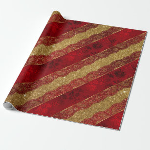 Glam Golden Glitter Red Shiny Lace Vip Wrapping Paper