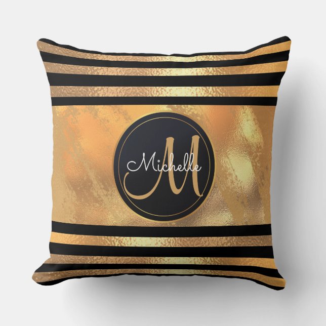 Glam Golden Glitter Sparkles Monogram Name wedding Cushion (Front)