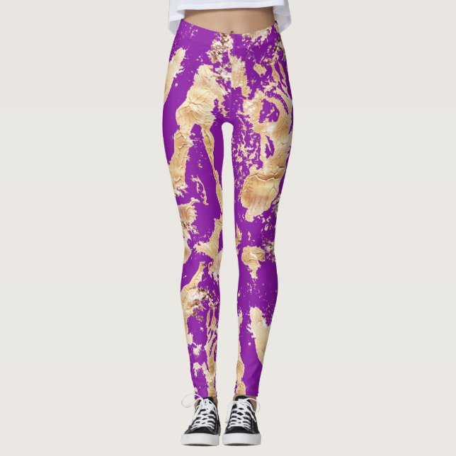 Glam Golden marble pattern over Purple Leggings (Front)