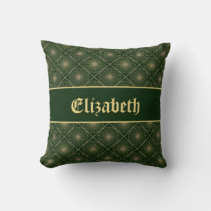 Glam Golden Personalized Art Deco Green & Gold  Cushion