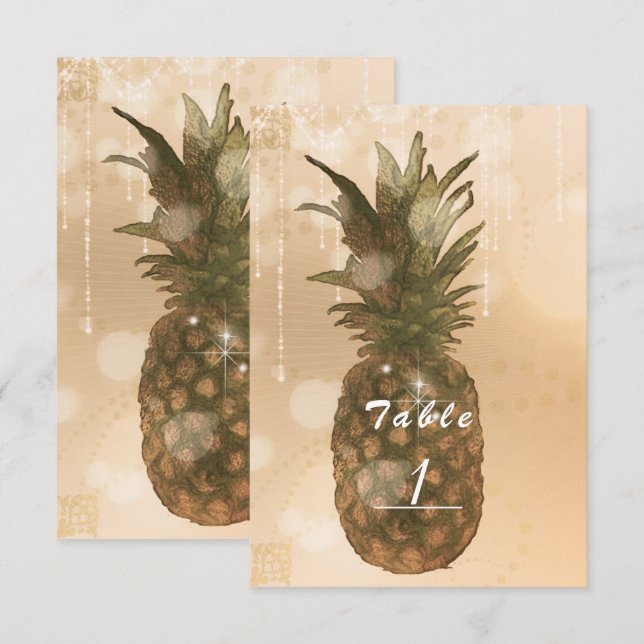 Glam Golden Pineapple Elegant Party Table Number (Front/Back)