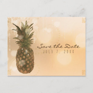 Glam Golden Pineapple Elegant Save the Date Announcement Postcard