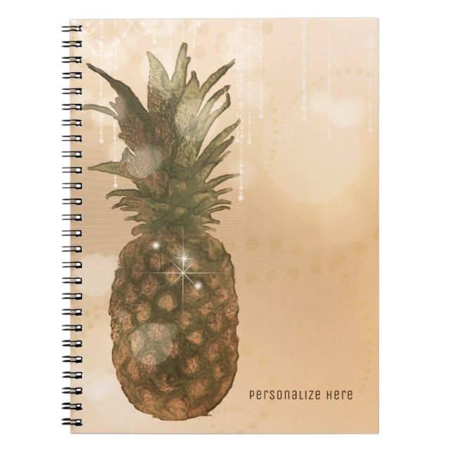 Glam Golden Pineapple Elegant Tropical Custom Notebook (Front)