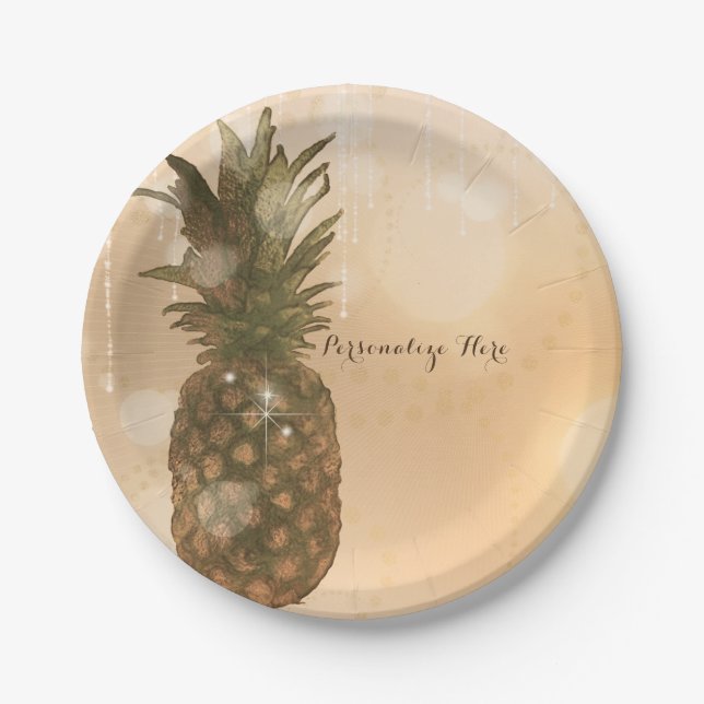 Glam Golden Pineapple Elegant Tropical Party Paper Plate (Front)