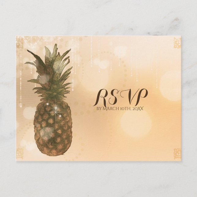 Glam Golden Pineapple Elegant Wedding RSVP Invitation Postcard (Front)