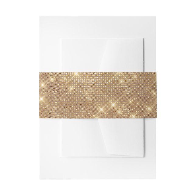 Glam Golden Sparkly Glittery French Tulle Wedding Invitation Belly Band (Front Example)
