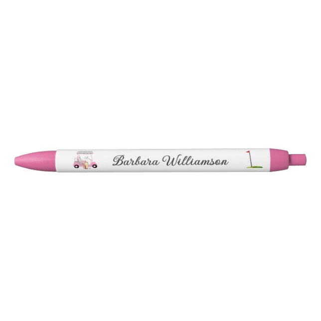 Glam Golf Gal Pink Cart Flag Personalised Name Pen (Front)