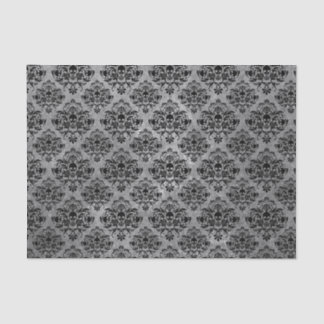 Glam Goth Mini Skull Damask Pattern Black Grey Tissue Paper