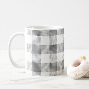 Glam Gray White Buffalo Plaid  Coffee Mug